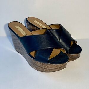 Paprika Navy Crisscross Tall Wedge Sandals, EUC, US 8